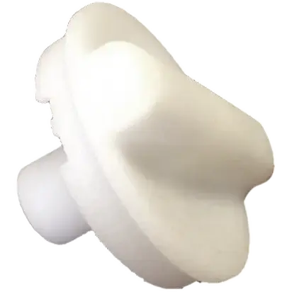 The raw, white Nylon 12 replacement climate control knob right after SLS 3D printing | NW Rapid Mfg.