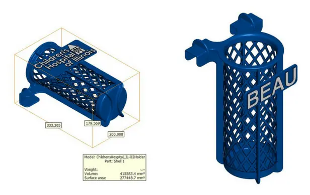 The initial CAD drawing for the custom 3D printed oxygen tank bracket | NW Rapid Manufacturing SLS 3D printing solutions