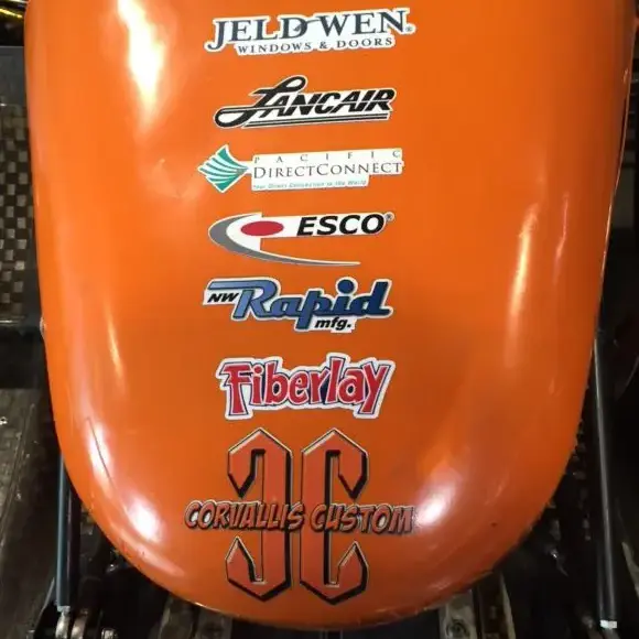 A close-up of the Oregon State University Formula SAE racing decals.